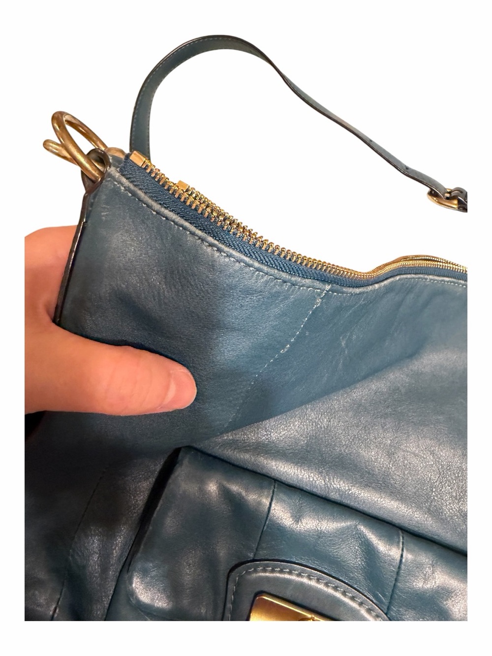 Coach Teal Leather Hobo Bag with Gold-Tone Hardware - Picture 10 of 11